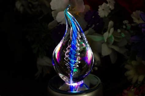 Illuminated Memorial Glass Flame Paperweight Memorial Art Memorial Glass Cremation Glass