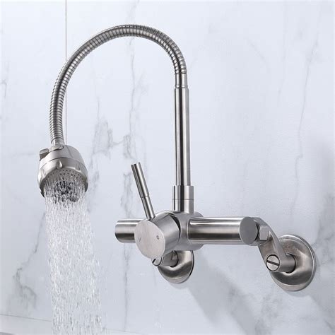 Wall Mounted Stainless Steel Mixer Tap Kitchen Sink Faucet