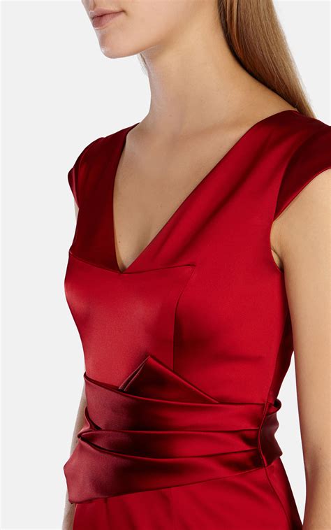 Karen Millen Satin Pencil Dress In Red Lyst