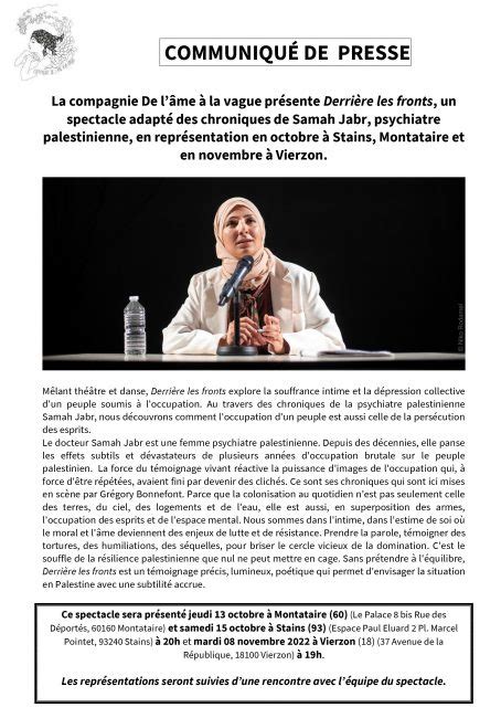 Spectacle Derri Re Les Fronts Communiqu De Presse Ville De Stains