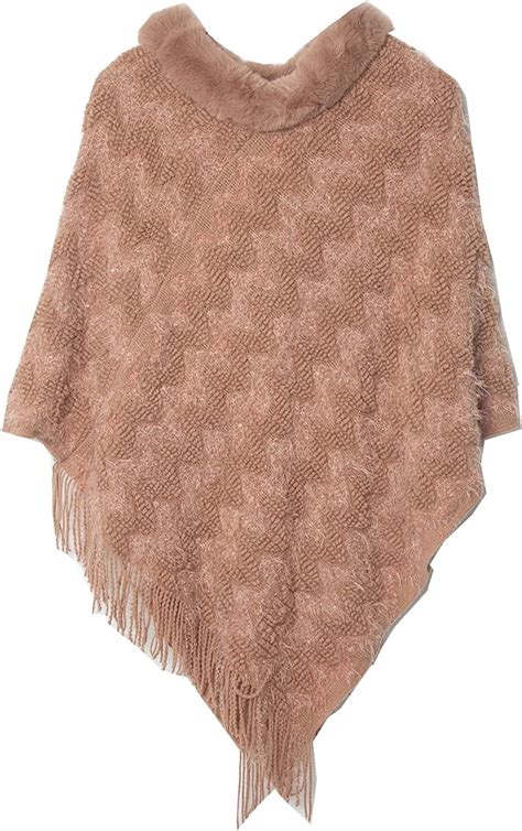 Pikadingnis Women Poncho Shawl Wraps With Faux Fur Collor Trendy