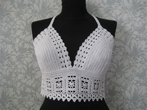 Crochet Bikini Top White Crochet Top Bustier Beach Cover Up Etsy UK