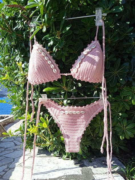 Crochet Bikini Set DUST PINK Seashells Bikini Etsy