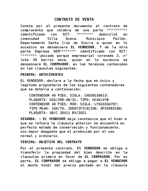 Contrato DE Venta Maquinaria - CONTRATO DE VENTA Conste por el presente