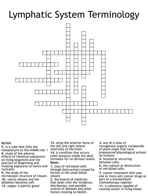 Lymphatic System Terminology Crossword Wordmint