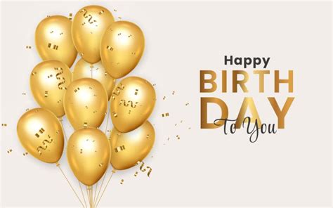 Birthday Wish With Realistic Golden Balloon Set With Golden Confetti