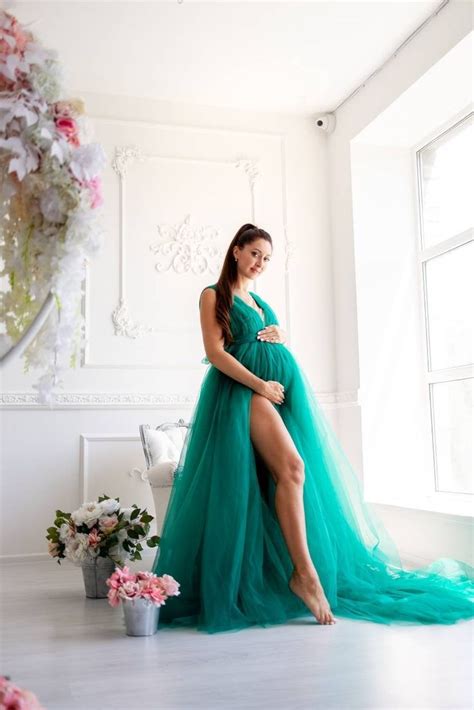 Emerald Green Maternity Dress Photoshoot Dress Empire Waist Boho