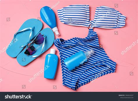 Top View Blue Striped Bikini Beach Stock Photo Shutterstock
