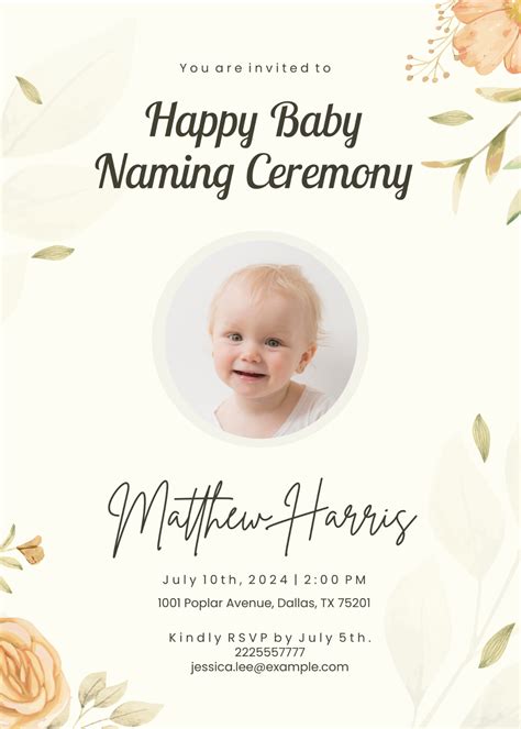 Free Naming Ceremony Invitation Templates And Examples Edit Online