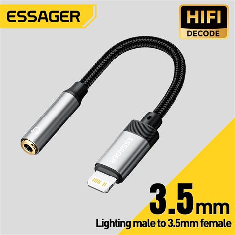 Essager Rel Mpago Para 3 5mm Jack Adaptador De Udio Fone De Ouvido Aux