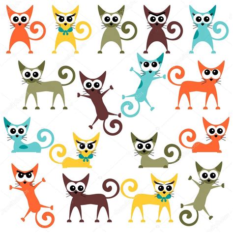 Un Conjunto De Lindos Gatos De Dibujos Animados Brillantes Vector Gráfico Vectorial © Littlepaw