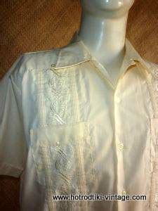 Vintage Style Mens The Romani Collection Guayabera Cream Shirt HRTV