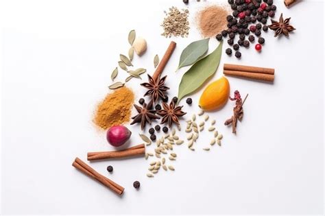 Assortment Of Culinary Spices And Herbs On A White Background Premium