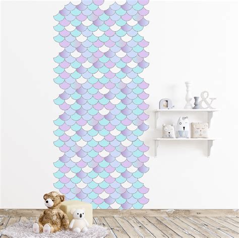 Mermaid Wallpaper Interlocking Panels Removable Wall Decals Etsy