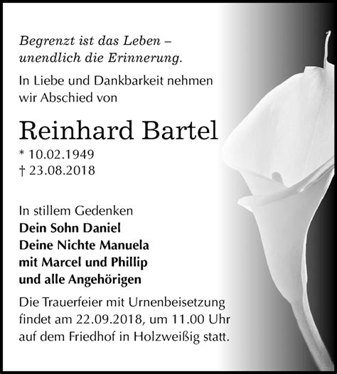 Traueranzeigen Von Reinhard Bartel Abschied Nehmen De