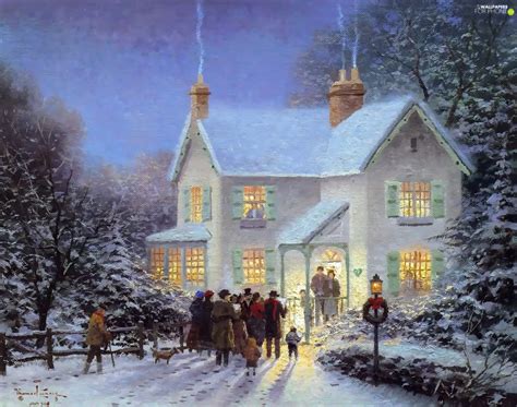 house, winter, painting, People - For phone wallpapers: 1805x1424