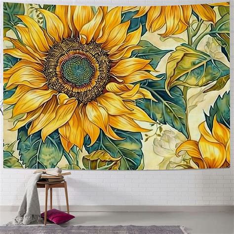 Bciig Van Gogh Sunflower Tapestry For Bedroom Floral Yellow Flower