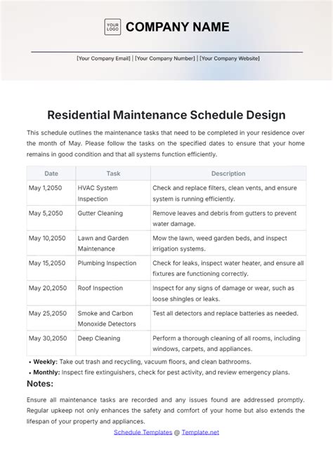 Free Residential Maintenance Schedule Design Template to Edit Online
