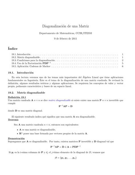 Pdf Diagonalizacion De Una Matriz Cb Mty Itesm Mxcb Mty Itesm Mx