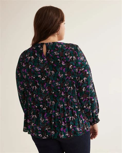 Responsible Black Floral Pleated Swing Blouse Penningtons