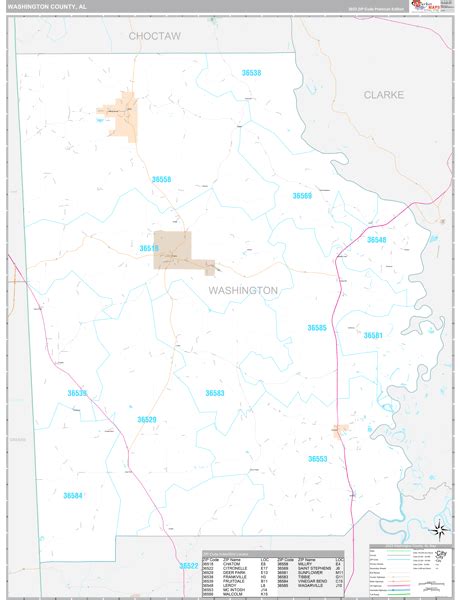 Washington County, AL Zip Code Map - Premium