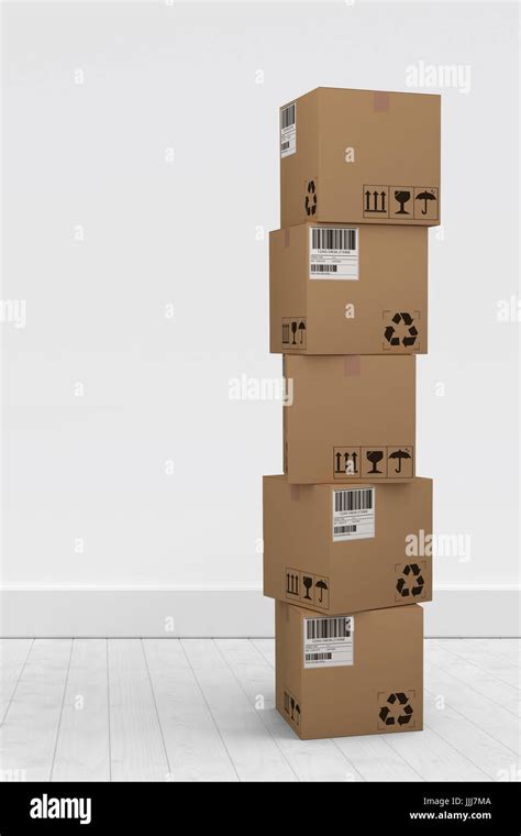 Composite Image Of Pile Of Cardboard Boxes On White Background Stock