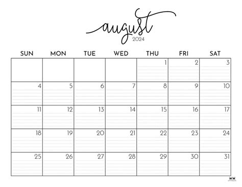 August 2024 Monthly Calendar Printable Printable Calendar 2024