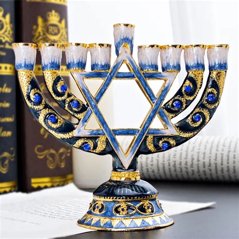 H D 9 Branch Magen David Menorah Hand Painted Candle Holder Collection