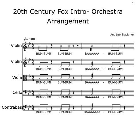 20th Century Fox Intro Orchestra Arrangement Sheet Music For Violin