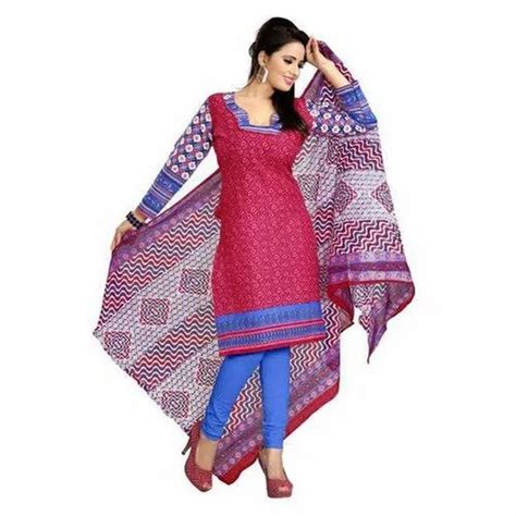 Straight Semi Stitched Ladies Cotton Printed Suit Machine Wash At Rs