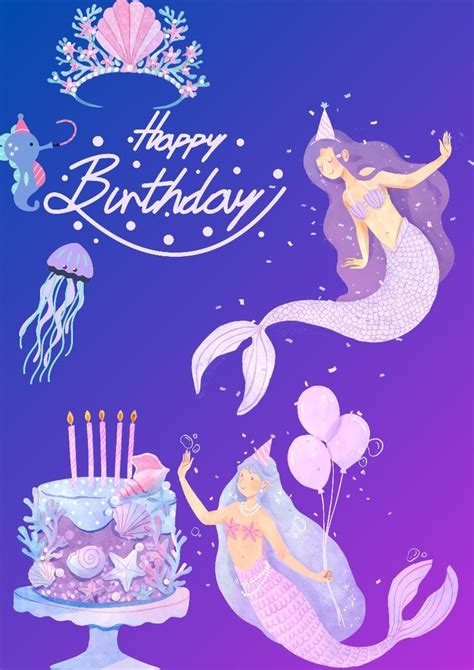 Mermaid theme birthday card | Mermaid art, Mermaid theme, Mermaid theme ...