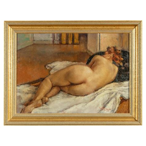 Framed Reclining Nude Oil On Canvas By French Painter Georges Pierre Guinegault For Sale At StDibs