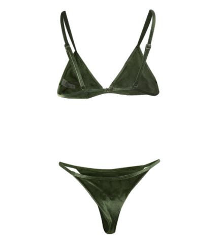 Reversible Bikini Set Velvet Push Up Bra Thong Halter Swimwear Micro