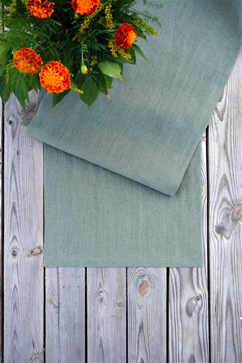 Sage Green Linen Table Runner. Sage Leaf Table Runner for Fall - Etsy