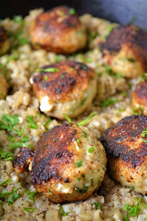 Cheesy Stuffed Turkey Meatballs With Easy Cauliflower Rice