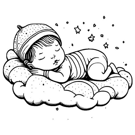 Un Bébé Qui Dort Sur Un Nuage Page à Colorier · Creative Fabrica