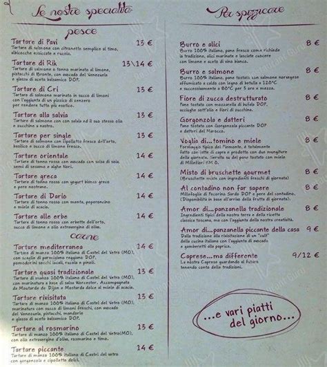 Menu Da Amor Di Vino Pub And Bar Roma