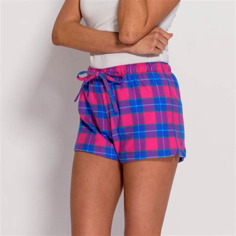 Womens Pyjama Shorts In Pink Tartan Flannel By British Boxers