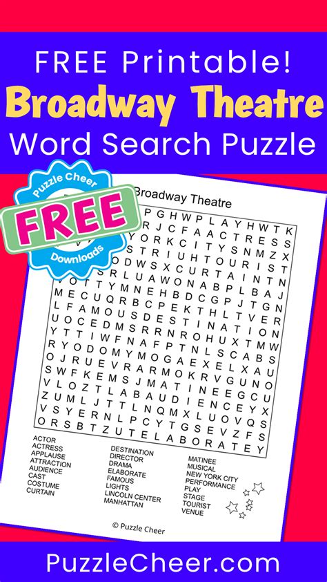 Broadway Theatre Word Search Puzzle Puzzle Cheer