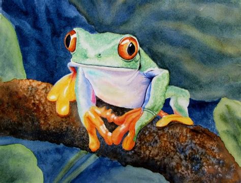 Tree frog original watercolor painting kids decor frog lovers