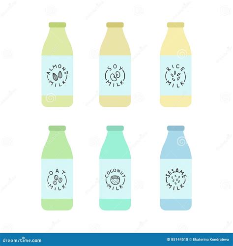 Set Of Bottles With Plant Based Milk Vegan Milk Protein Infographic