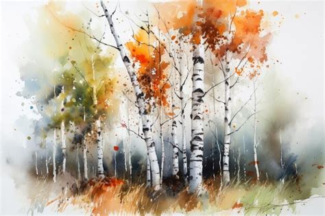 Premium AI Image | A painting of birch trees in autumn with a colorful background.