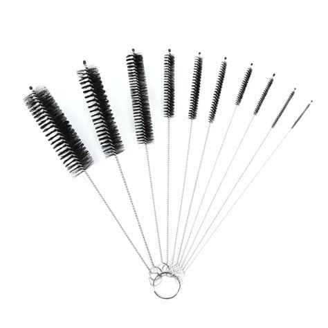 10Pcs Set Stainless Soft Hair Suction Glass Tube Cleaner Brushes Nylon