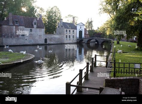 Minnewater Lake Of Love Beguinage Begijnhof Buildings In Bruges