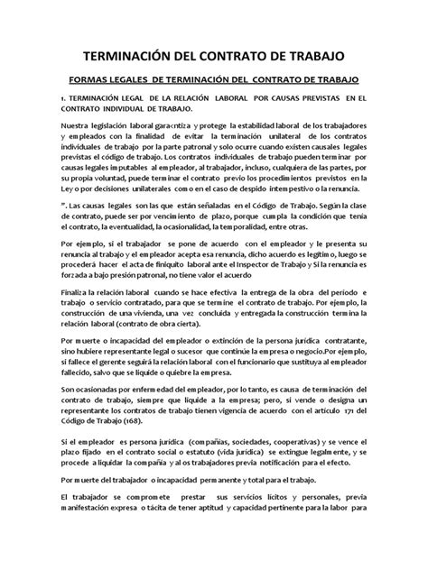 Terminación Del Contrato De Trabajo Relaciones Laborales Derecho Laboral