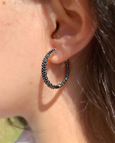 Black Diamond Hoops Hoop Earrings Inside Out Cz Hoops Pave Hoop