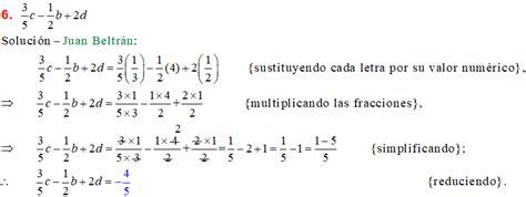 Ejemplos Ejercicios De Valor Numerico De Una Expresion Algebraica