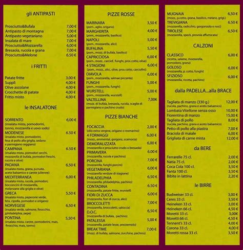 Menu Menu Del Giorno Tavola Calda Pizzeria Bar MENU IN GENERALE