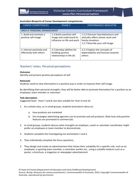 Recap Section 6 Lesson Plan `personal Perceptions`