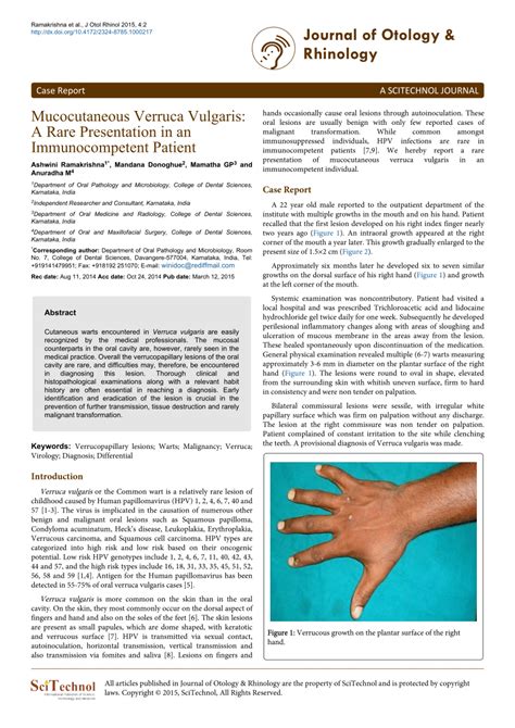 Pdf Mucocutaneous Verruca Vulgaris A Rare Presentation In An